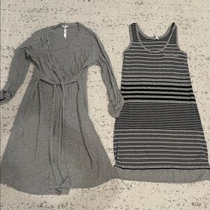 Gray Striped Sleeveless nightgown and robe set - very soft